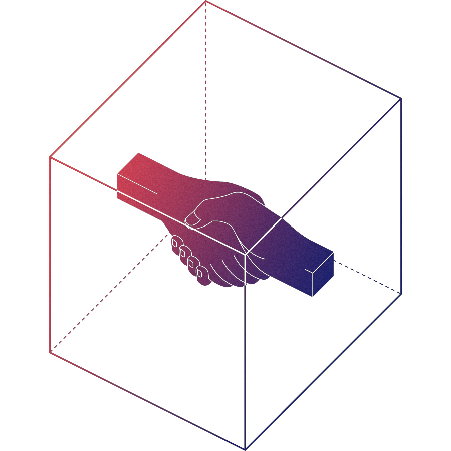 Illustration depicting two hands shaking within a bounded space