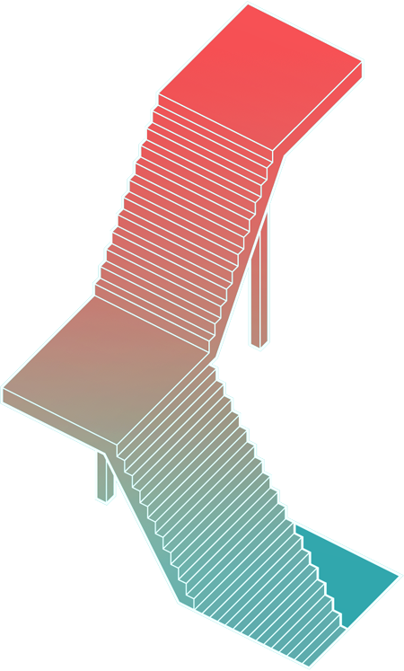 Illustration depicting a staircase ascending from a concealed and confined space