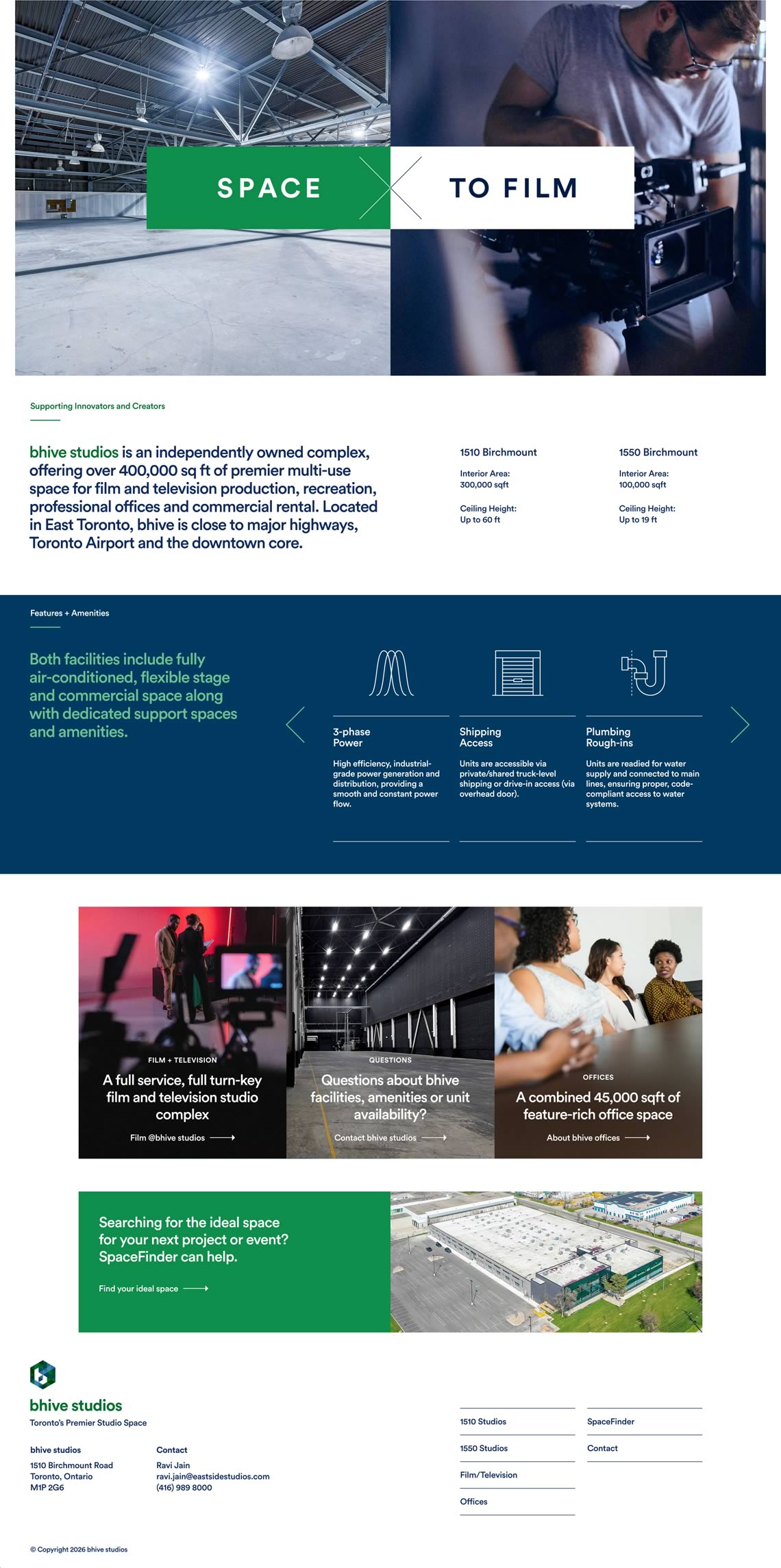 Capture of the full Bhive Studios homepage