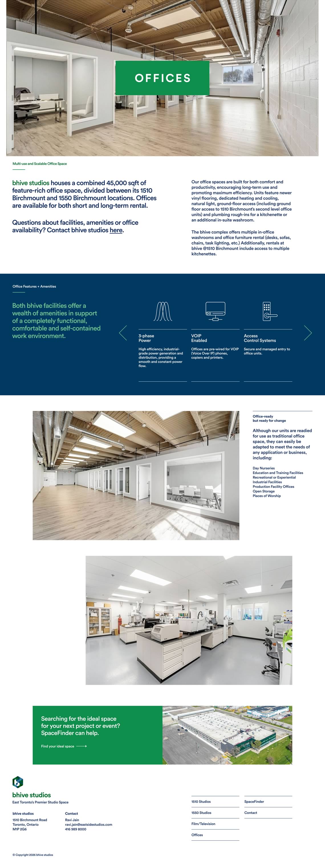 Capture of the full Bhive Studios 'Offices' page
