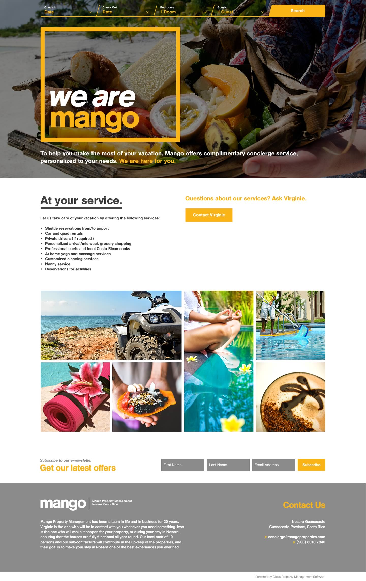 Capture of the full 'Concierge' landing page from the Mango Property Management website