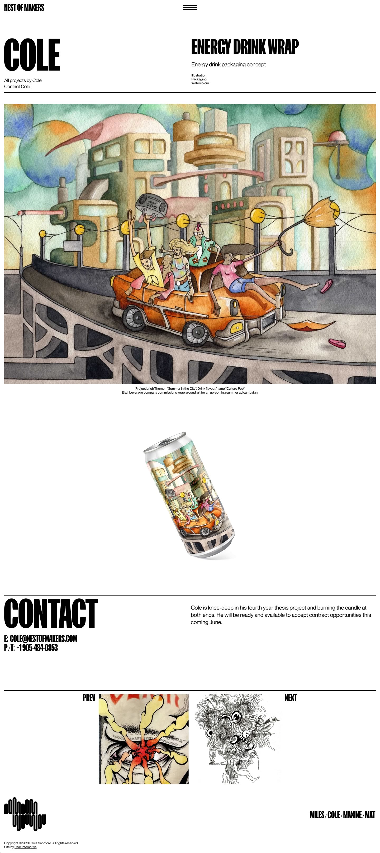 Capture of a full Cole Sandford project page from the Nest of Makers website