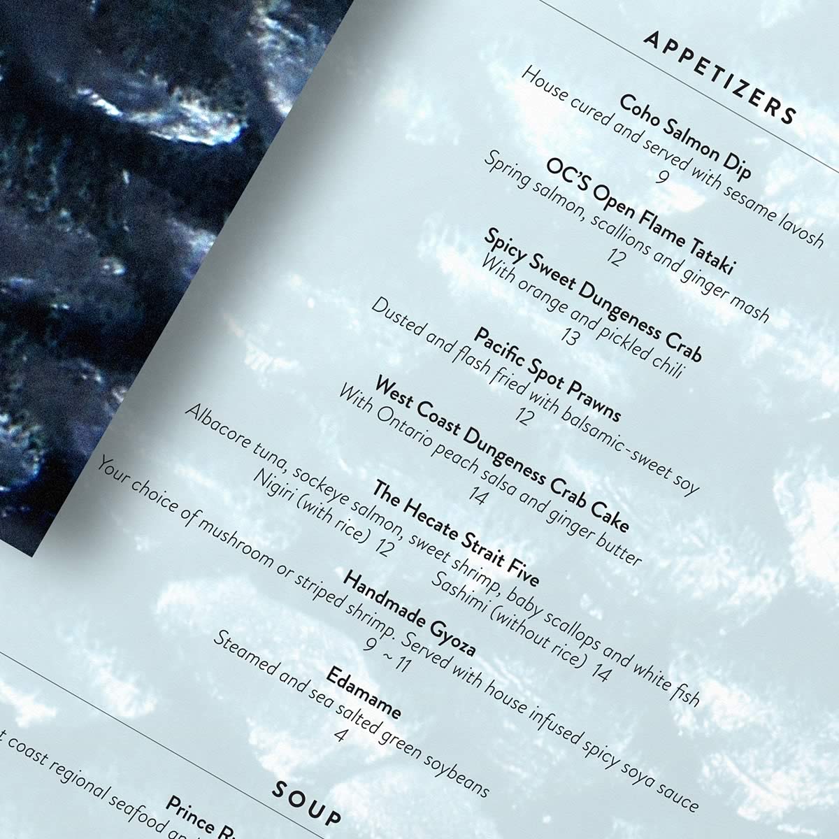 Photograph of the OC’s West Coast menu (second iteration)