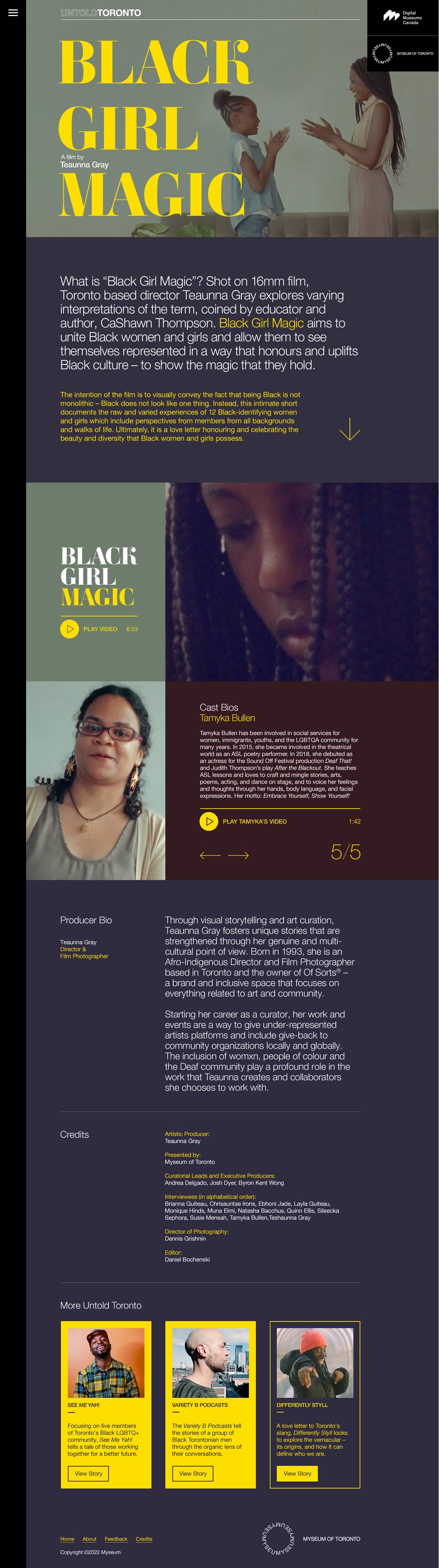 Capture of the full 'Black Girl Magic' page from the Untold Toronto microsite
