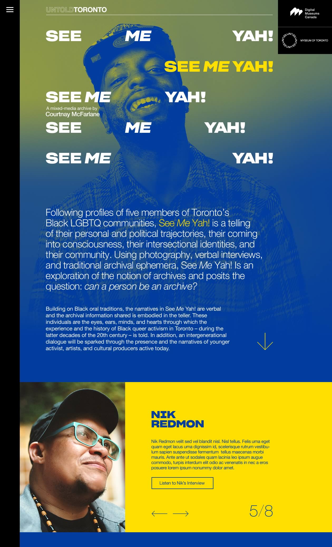 Capture of the full 'See Me Yah!' landing page from the Untold Toronto microsite